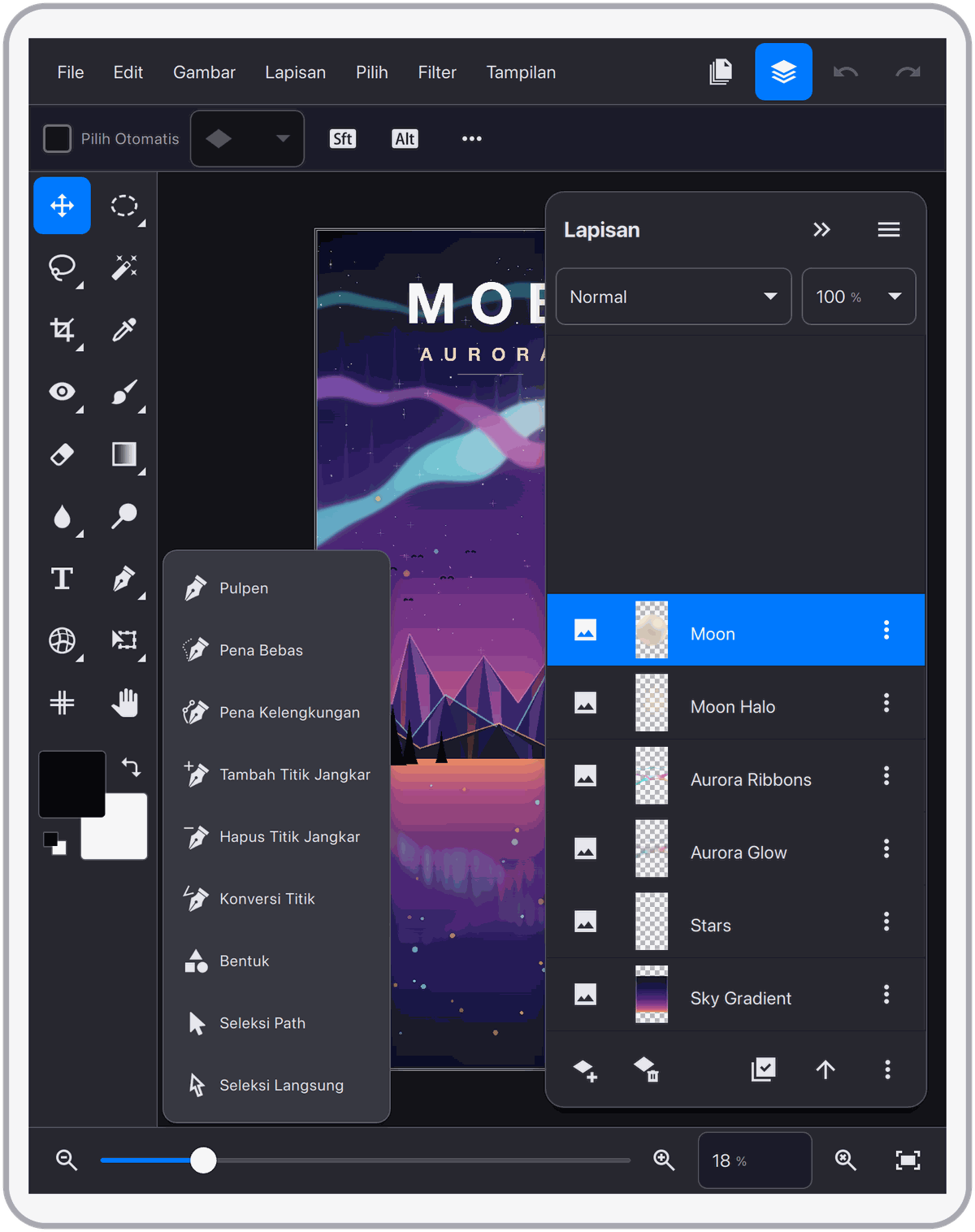 Tata letak bergaya desktop di iPad