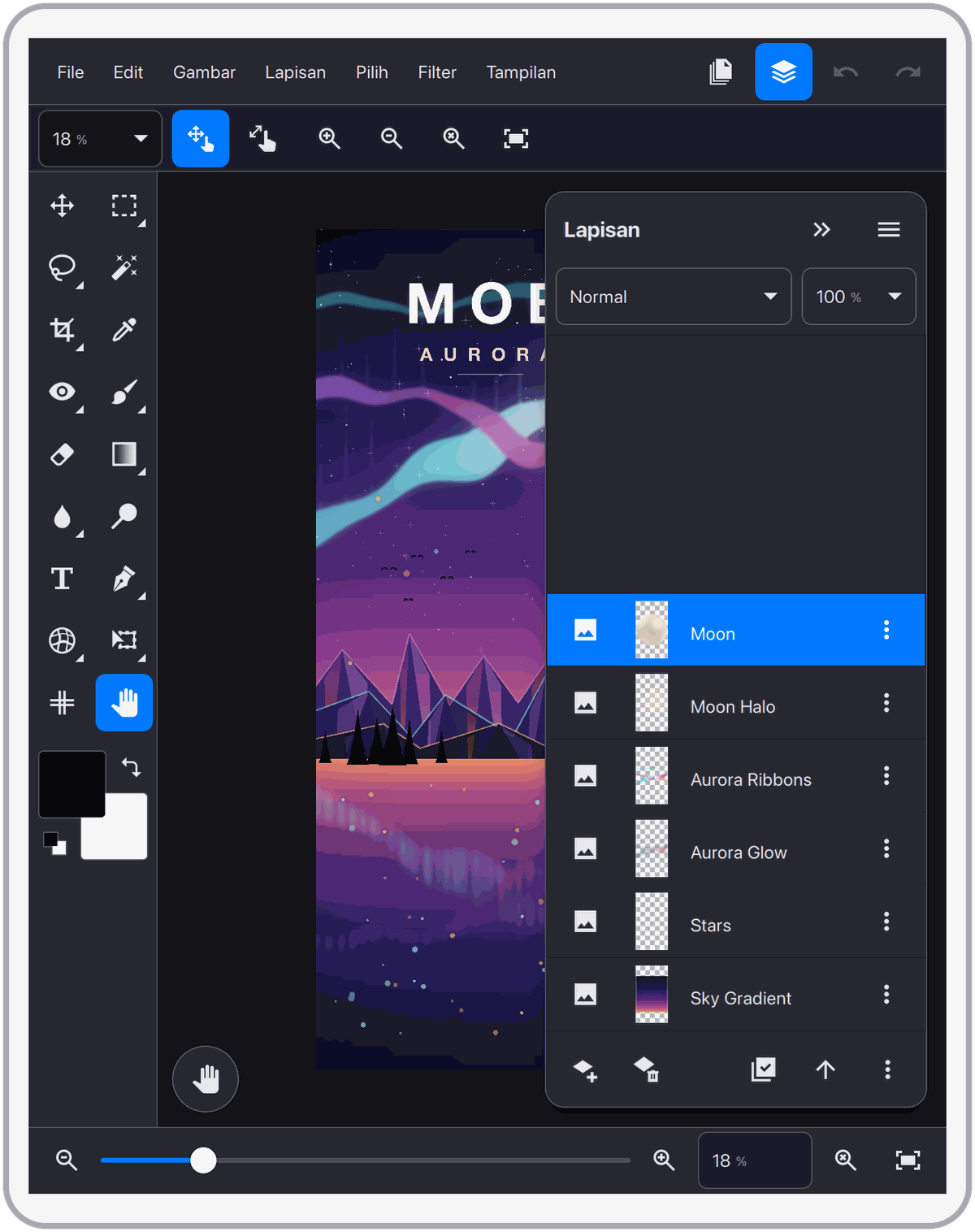 Tata letak bergaya desktop di iPad